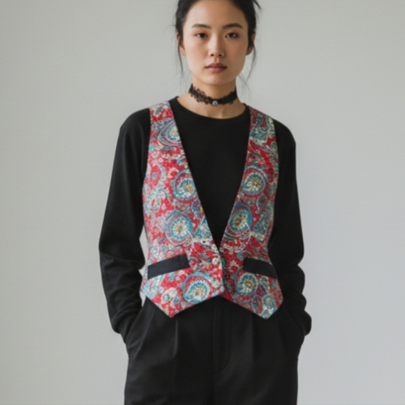 Vintage Jackets & Blazers - Vintage Vest By Mirrors Women's Size S Paisley 90s Colorful‎ Women's Artsy